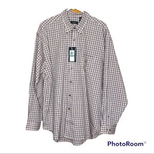 wrinkle free stain defender plaid button down shirt Large brown blue
